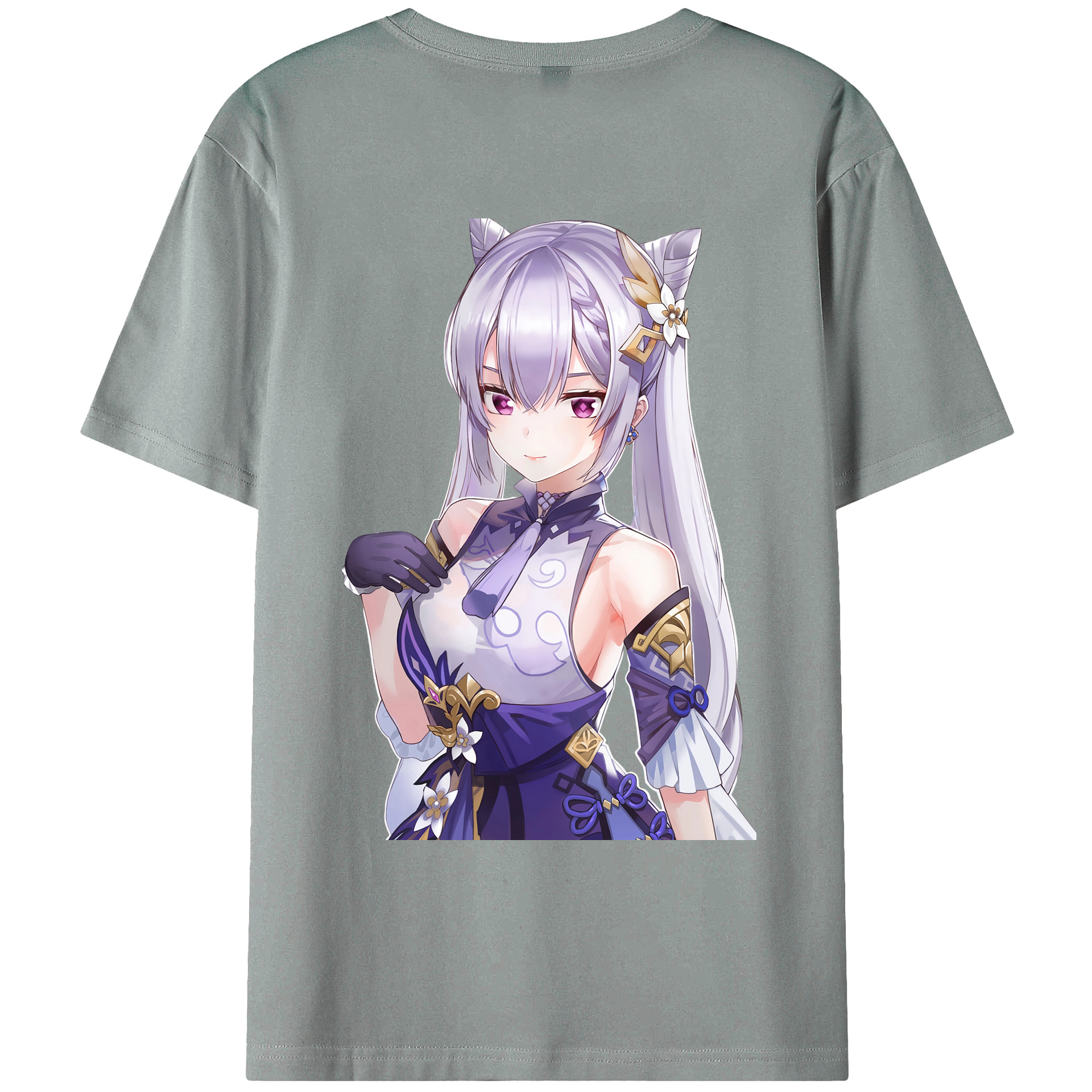 げんし神 刻晴 こくせい genshin Kokusei 綿100％ メンズ半袖Tシャツ（バックプリント） 通気性
